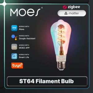 MOES Tuya Zigbee/Matter WiFi Smart ST64 LED Bulb Biological Rhythm RGB Colors Music Scene Mode Smart Linkage Wireless Control