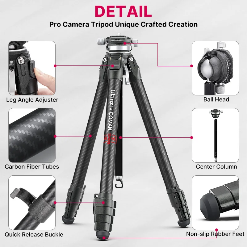 Ulanzi and Coman Zero Y Full Carbon Fiber Professional Lightweight Photography Travel Tripod For DSLR Camera Canon Sony - Image 3