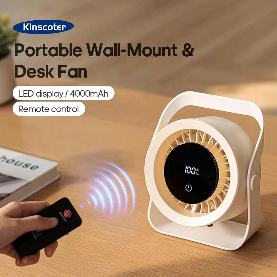 4000mAh Outdoor Desktop Fan Angle Adjustable 100 Speeds Wall Mount Portable Fan With Remote Control and Touch Screen Cooling Fan