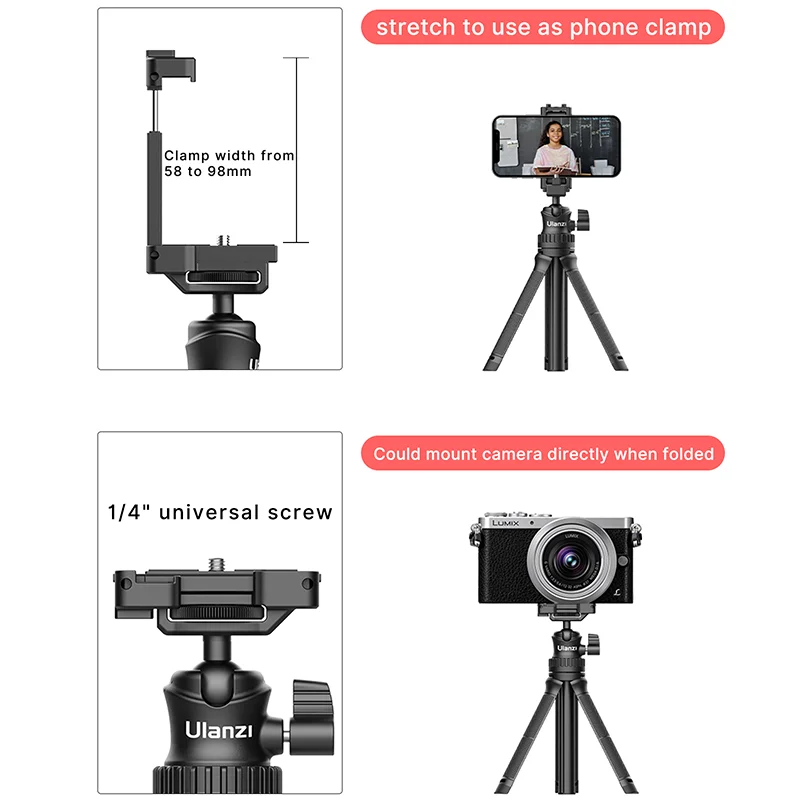 Ulanzi MT-34 81.5CM Extendable Tripod for Phone Camera DSLR 2in1 Tripod Selfie Stick With Phone Holder Ballhead 1/4'' Port - Image 2