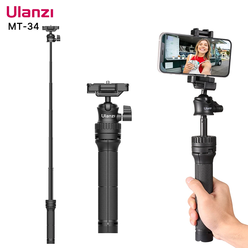 Ulanzi MT-34 81.5CM Extendable Tripod for Phone Camera DSLR 2in1 Tripod Selfie Stick With Phone Holder Ballhead 1/4'' Port