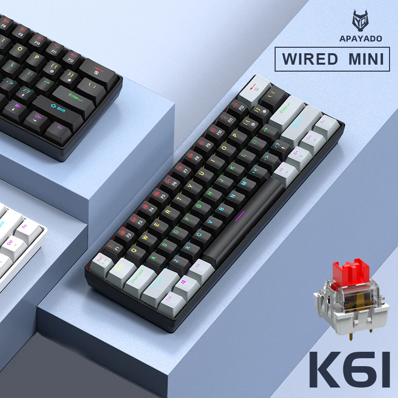 60% Portable Wired Mini Mechanical Keyboard, APAYADO K61 Mini Keyboard Wired,61 Keys Phantom RGB,Black,White,Red,Red/Blue Switch - Image 4