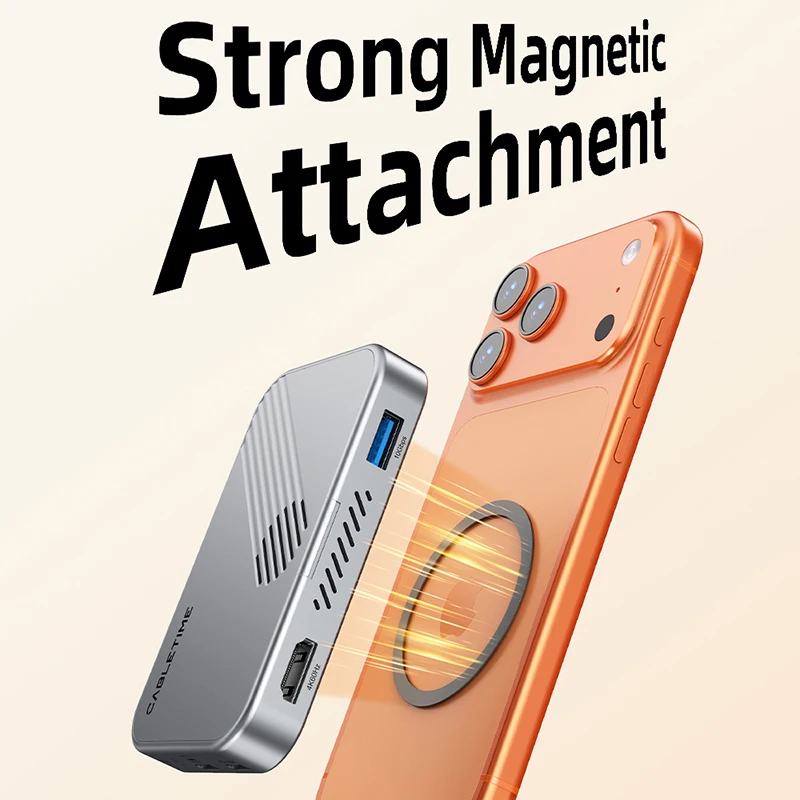 CABLETIME 7 IN 1 USB C HUB with NVMe SSD Magnetic 4K ProRes Video Recording SD/TF 3.0 Strong Magnetic Attachment for iPhone 17 - Image 4