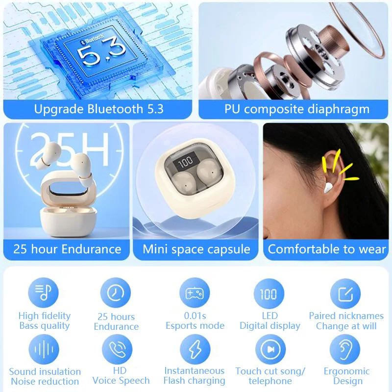 SK Small Headphones Wireless Bluetooth Headset Earphone For All Phones - Image 5