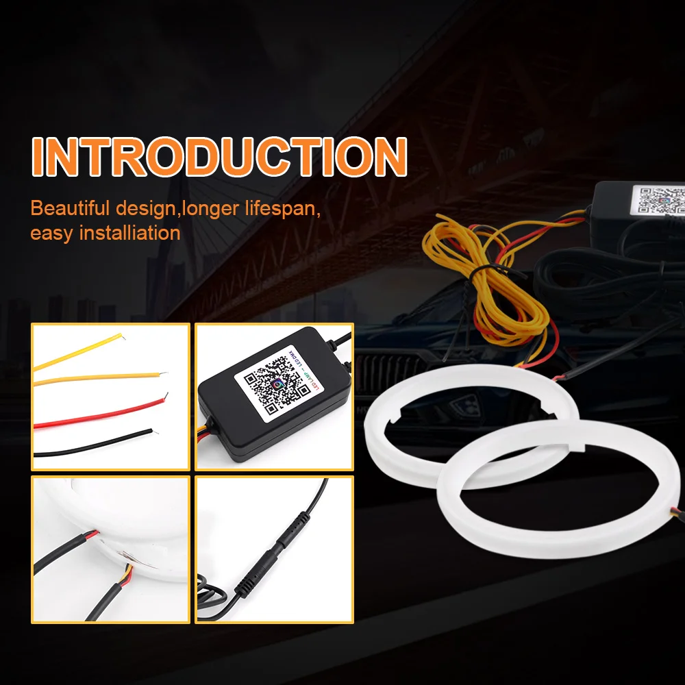 2PCS 12V 24V DC LED Angel Eyes Cotton Lights with Turn Signal Lights APP Bluetooth RGB DRL Halo Rings For Car Scooter Headlight - Image 2