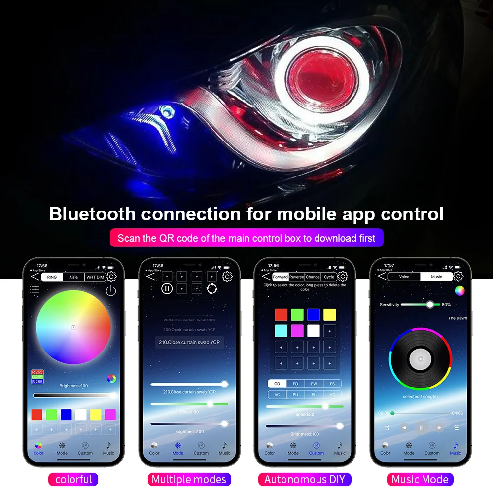 2PCS 12V 24V DC LED Angel Eyes Cotton Lights with Turn Signal Lights APP Bluetooth RGB DRL Halo Rings For Car Scooter Headlight - Image 4