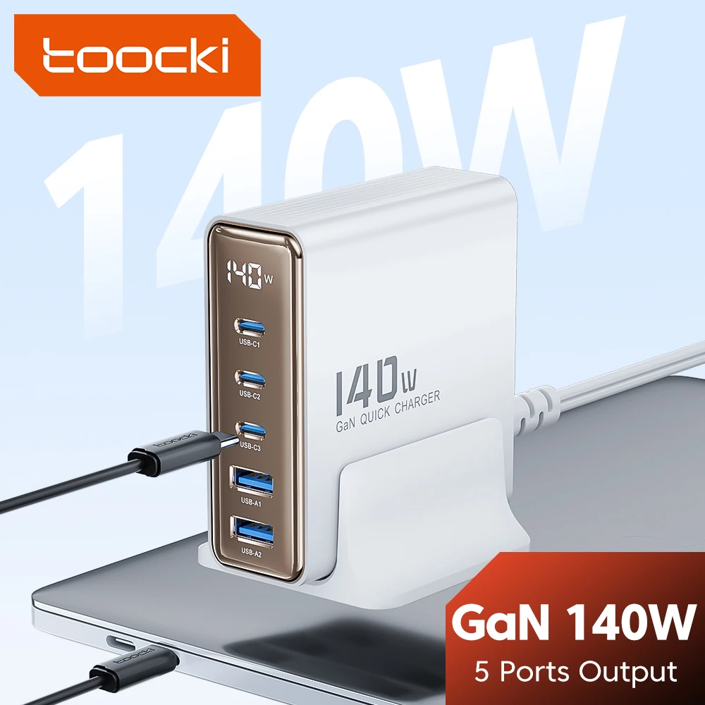 Toocki GaN 140W Charger Quick 4.0 PD3.0 100W USB Type C Fast Charger for Macbook Air iPhone 14 Sasmusng S23 Ultra Xiaomi Huawe