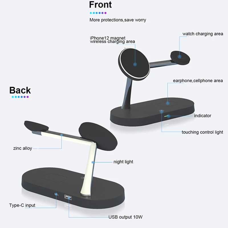 3 in 1 Wireless Charger Stand For iPhone 12/13/14/15/16/17 Fast Charging Station for Apple Watch 10 9 8 7 6 5 4 Airpods 2 3 Pro - Image 3