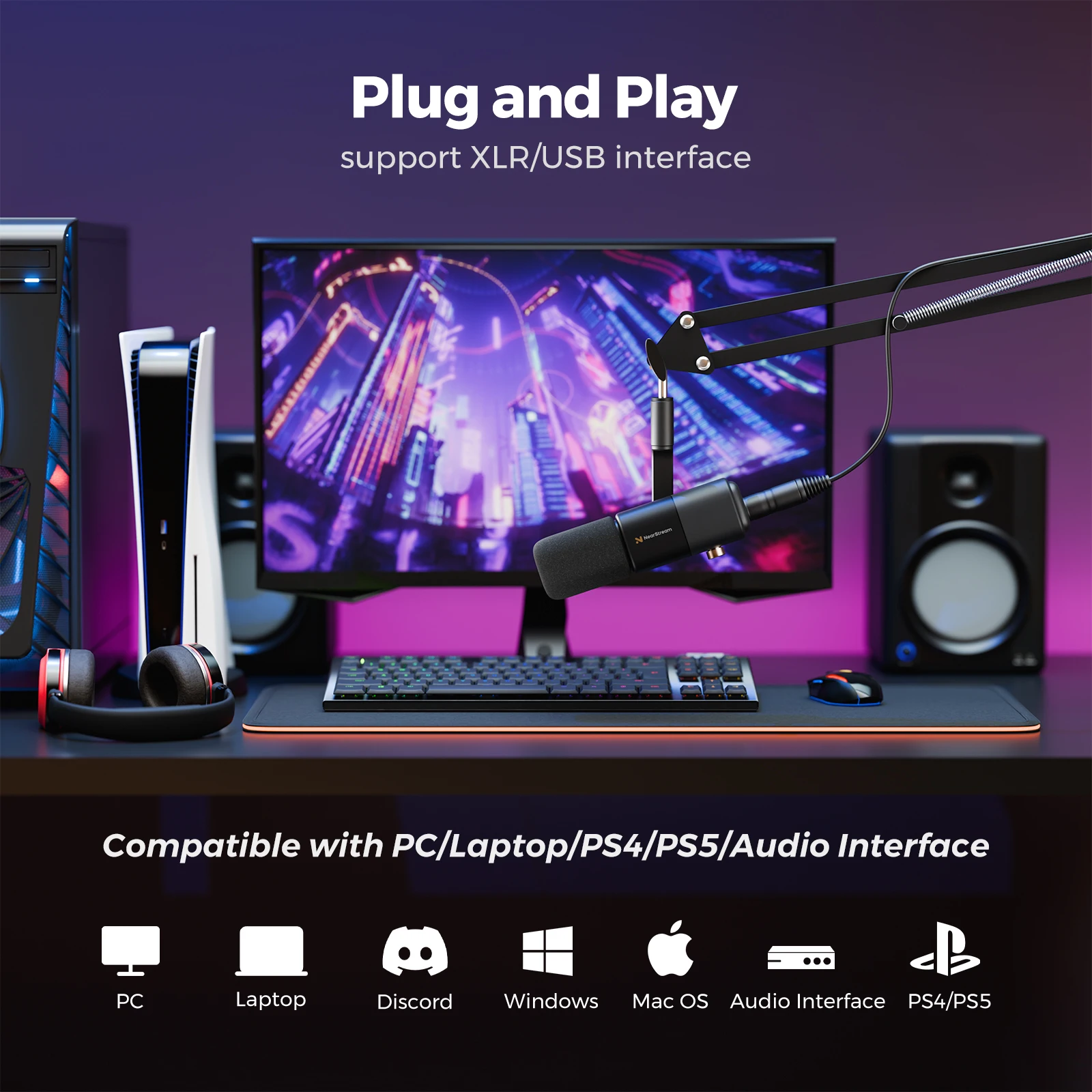 NearStream USB XLR Condenser Mic Boom Arm Plug-and-Play Professional Microphone pc for Streaming Podcast Studio set Recording - Image 3