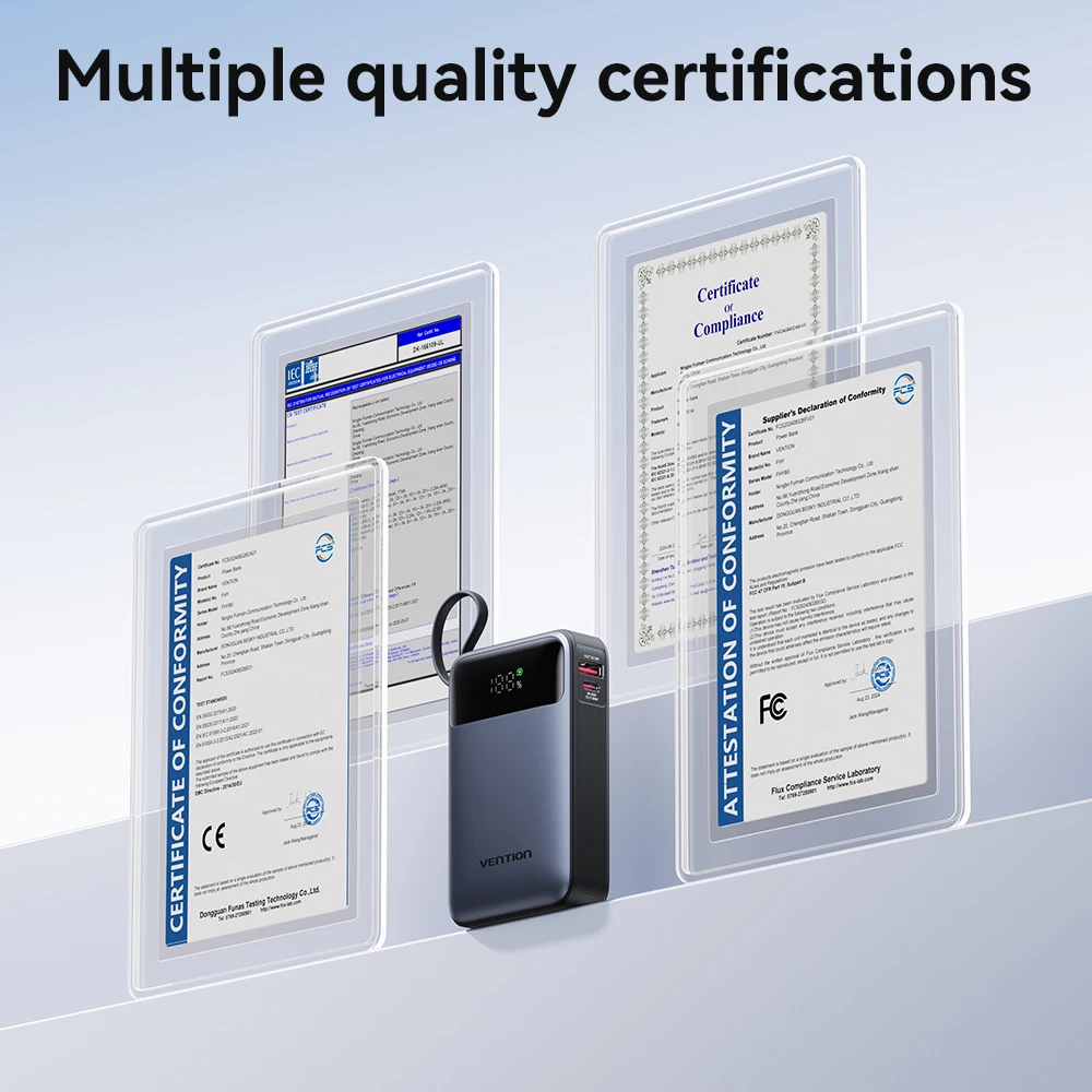 Vention 65W Power Bank 20000mAh Built-in USB-C Cable Portable Powerbank for Laptop PD Fast Charger for iPhone 17 Samsung S25 S24 - Image 6