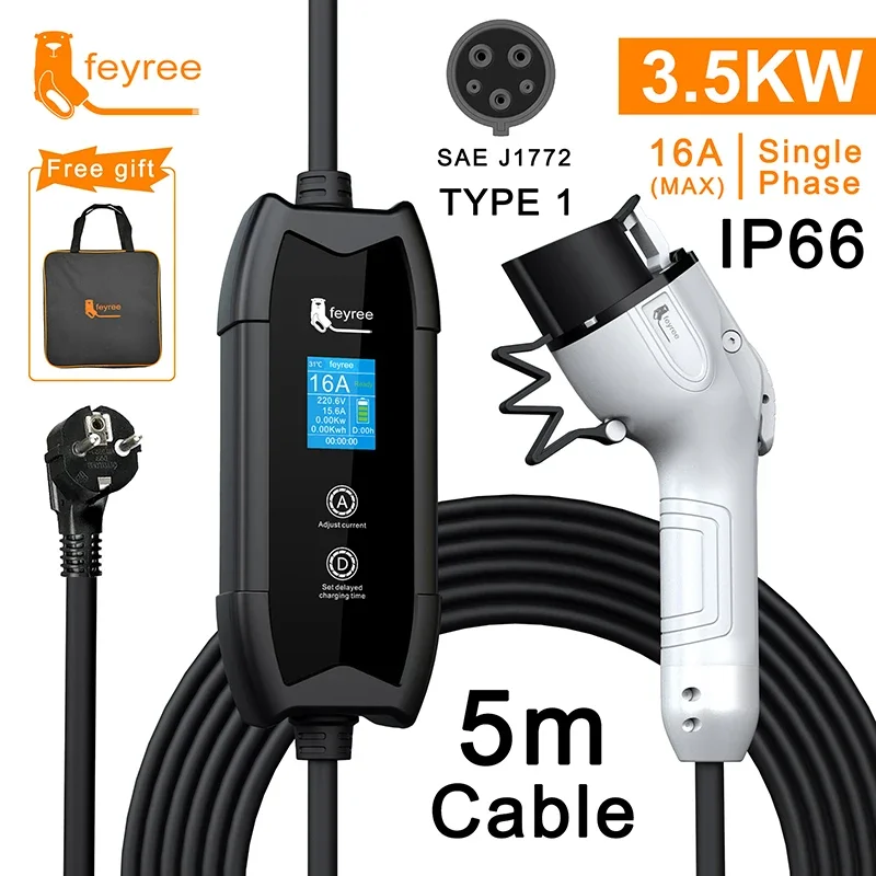 feyree EV Charger Type2 16A 3.5kW Portable Charging Box 5M Cable GBT Socket Type1 J1772 Adapter for Electric Vehicle Car Charger - Image 2