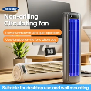 Kinscoter Portable Air Circulator 2000mAh Desktop Mini Rechargeable Fan Wall Non-drilling Silent Tower Fan 3 Speeds Adjustable
