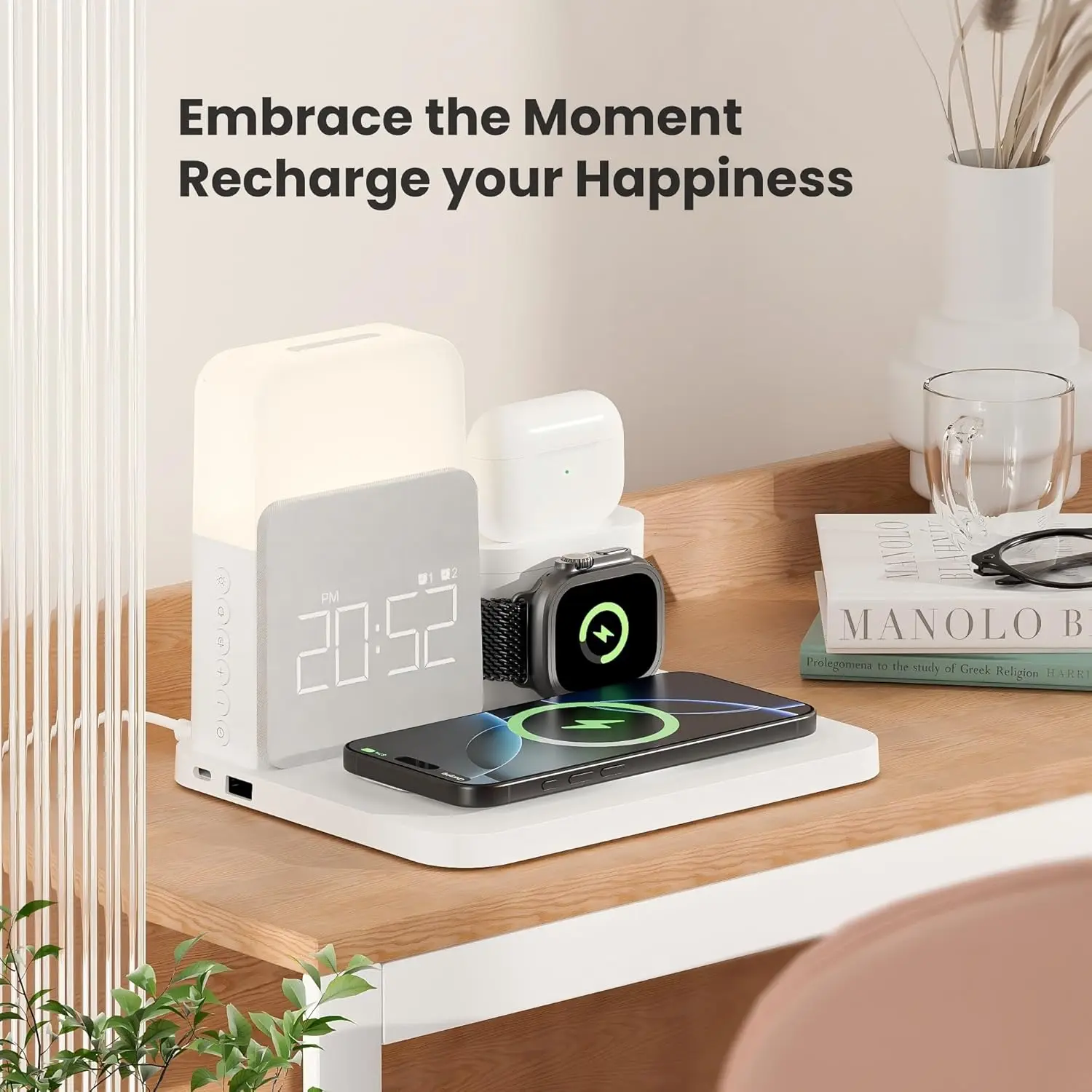 7-in-1 MagSafe Alarm Clock Charger-Wireless Station for iPhone 12-16/Samsung/Xiaomi/Huawei/Apple Watch/AirPods with Night Light - Image 6