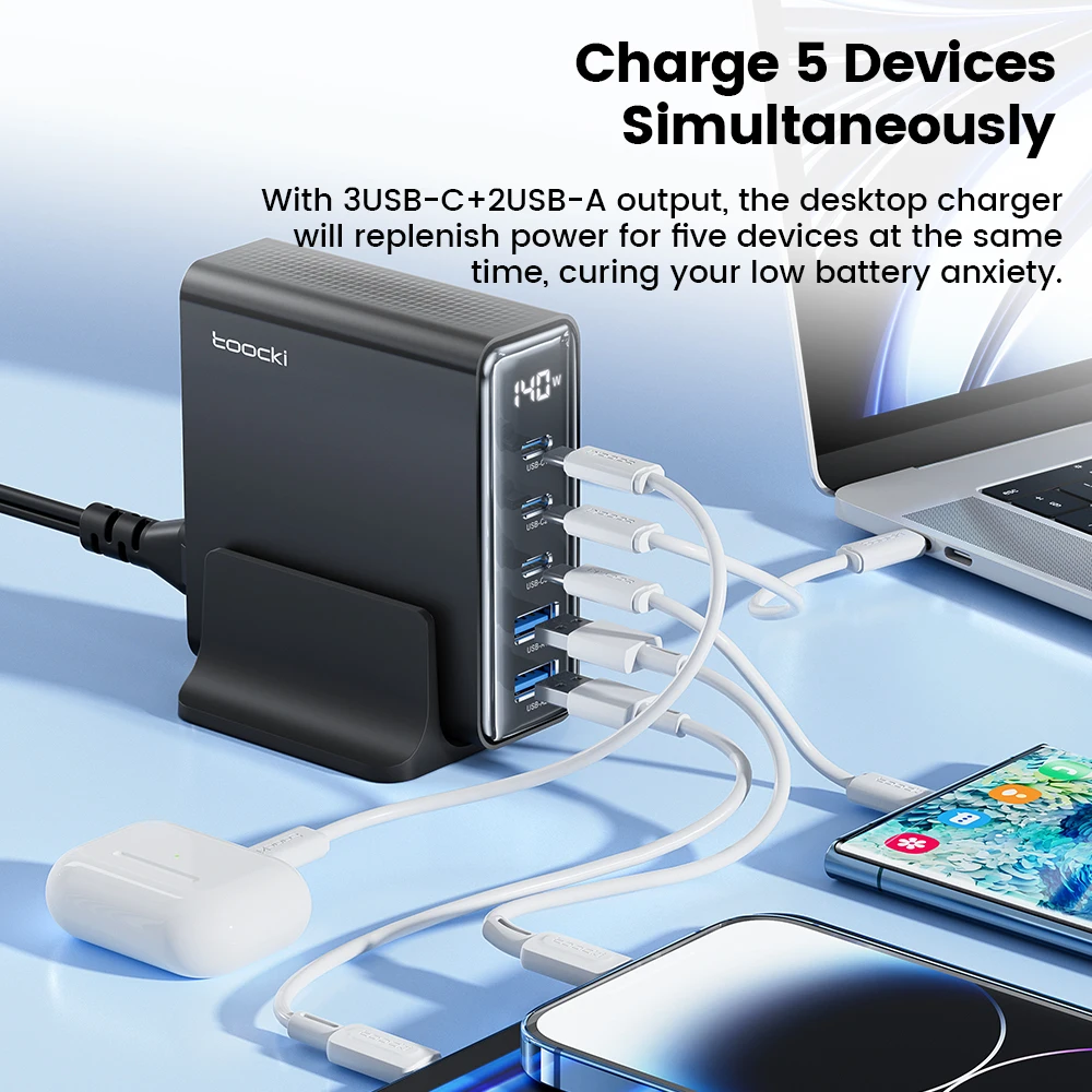Toocki GaN 140W Charger Quick 4.0 PD3.0 100W USB Type C Fast Charger for Macbook Air iPhone 14 Sasmusng S23 Ultra Xiaomi Huawe - Image 4
