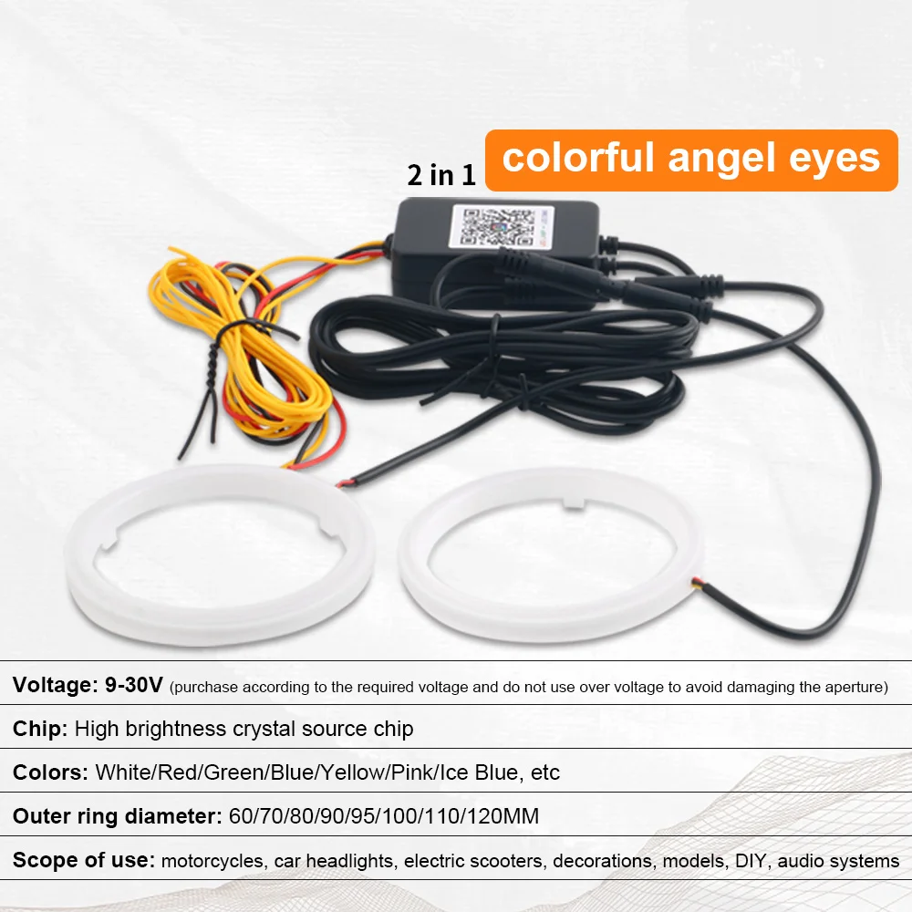 2PCS 12V 24V DC LED Angel Eyes Cotton Lights with Turn Signal Lights APP Bluetooth RGB DRL Halo Rings For Car Scooter Headlight - Image 5