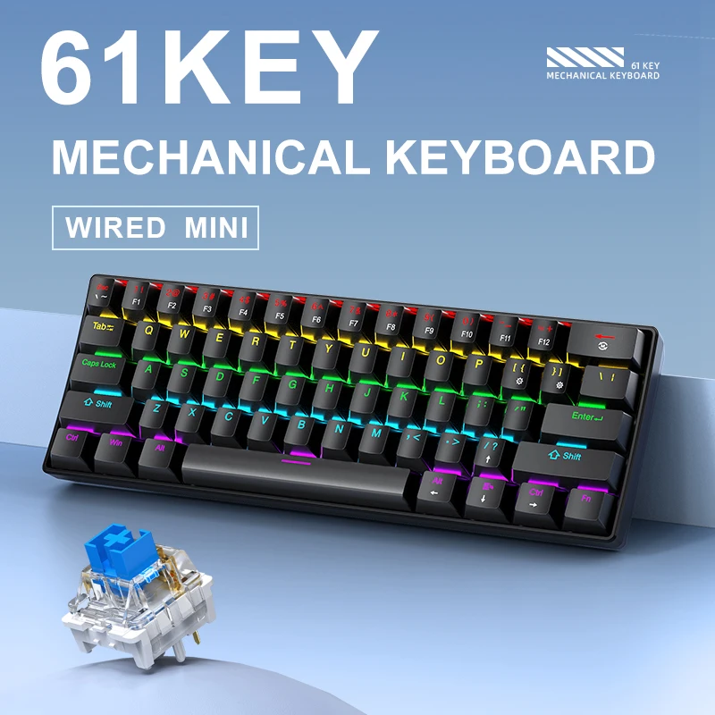 60% Portable Wired Mini Mechanical Keyboard, APAYADO K61 Mini Keyboard Wired,61 Keys Phantom RGB,Black,White,Red,Red/Blue Switch - Image 3