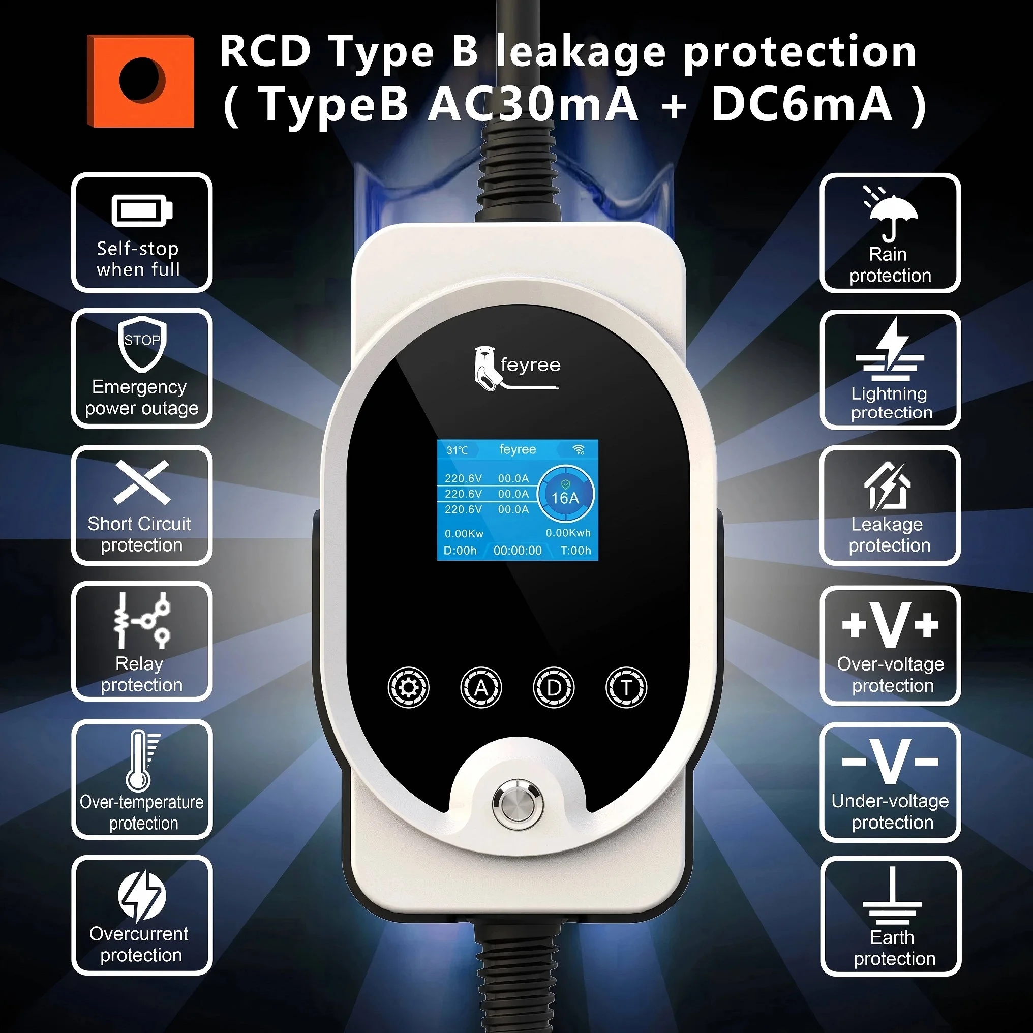 feyree EVSE Wallbox Type2 EV Charger 7KW 32A 1P Fast Charging APP Wi-Fi Control Setting Current & Charging Time for Electric Car - Image 4