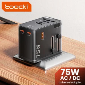 Toocki GaN 75W Universal Travel Adapter Worldwide With 1AC Outlet 1 USB 2 Type-C Ports PD 45W Fast Charger for EU US UK AUS Plug