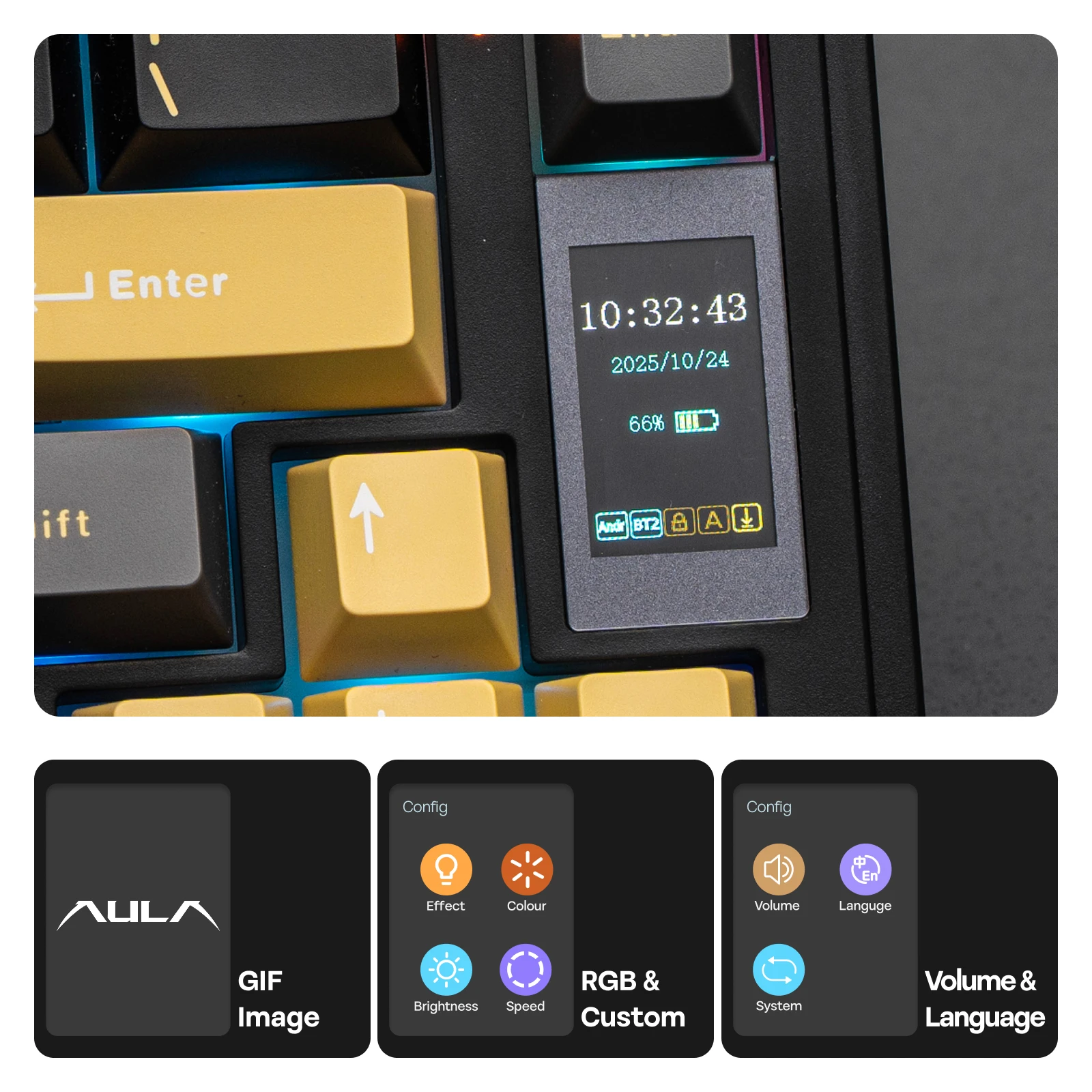 EPOMAKER X AULA EA75 MAX 75% ANSI US Layout Hot-Swap Gasket Wired/BT/2.4GHz Wireless Mechanical Keyboard with Screen & Knob - Image 5