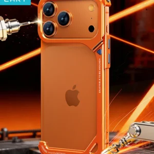 Eary 9-Shaped for iPhone 17 Pro Max 17 Pro Phone Case for Magsafe Wireless Charging With Lens Holder Stand Metal Frameless Shell