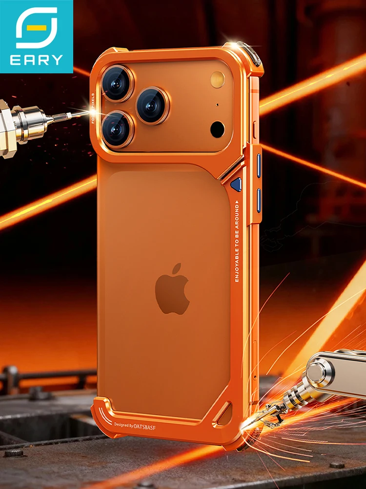 Eary 9-Shaped for iPhone 17 Pro Max 17 Pro Phone Case for Magsafe Wireless Charging With Lens Holder Stand Metal Frameless Shell