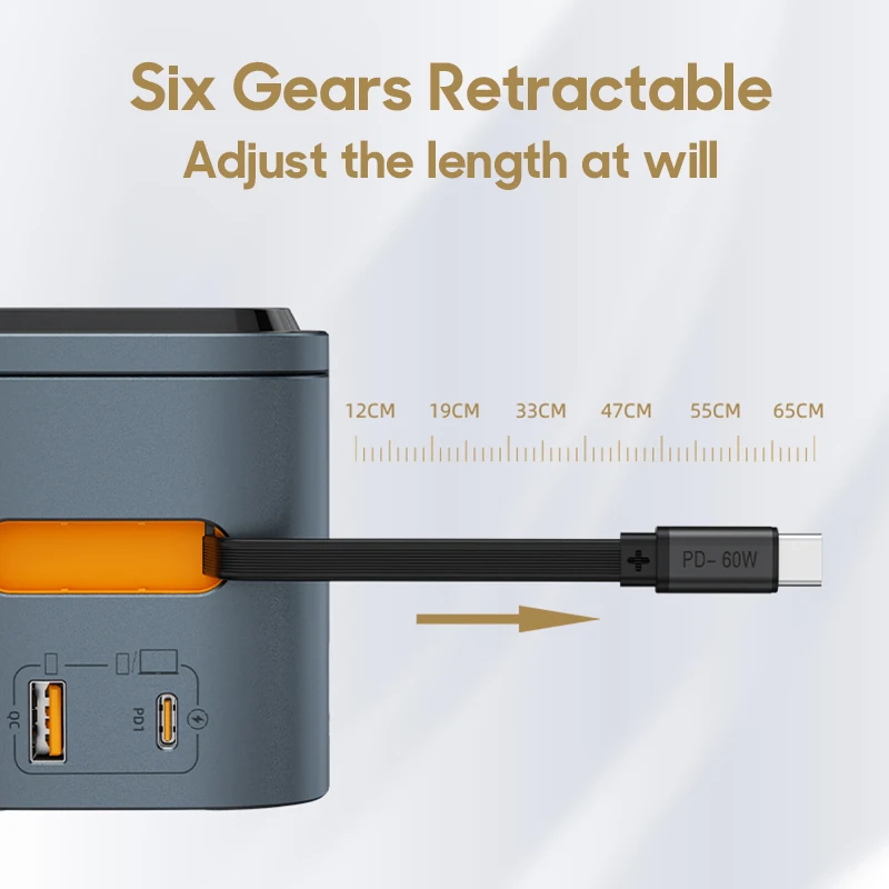 80W 6-in-1 GaN Charging Station Wireless Adapter With Type C PD 60W Retractable Charging Cable Fast Charger for iPhone Laptops - Image 3