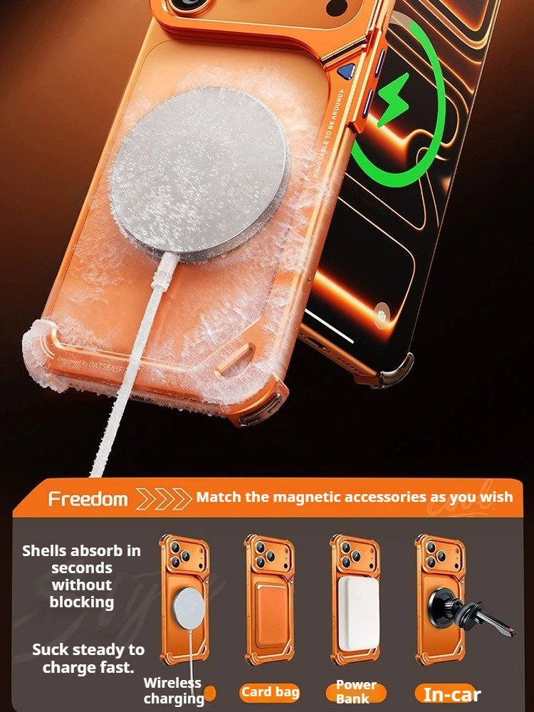 Eary 9-Shaped for iPhone 17 Pro Max 17 Pro Phone Case for Magsafe Wireless Charging With Lens Holder Stand Metal Frameless Shell - Image 5