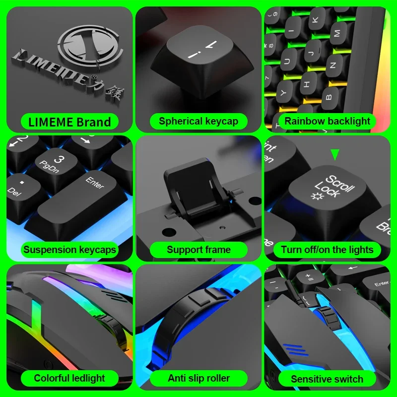 NG GTX350 Gaming Keyboard Mouse Combos Computer Laptop Backlight Gamer Kit LED Wired Usb Keyboard GTX350 Set-Black - Image 4