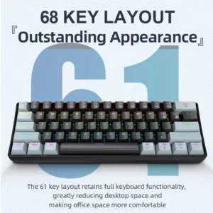 APAYADO K61 Mini Mechanical Keyboard,Wired,61 Keys,Phantom RGB, Black/White Red/Blue Mechanical Switch for Gaming,60% Portable