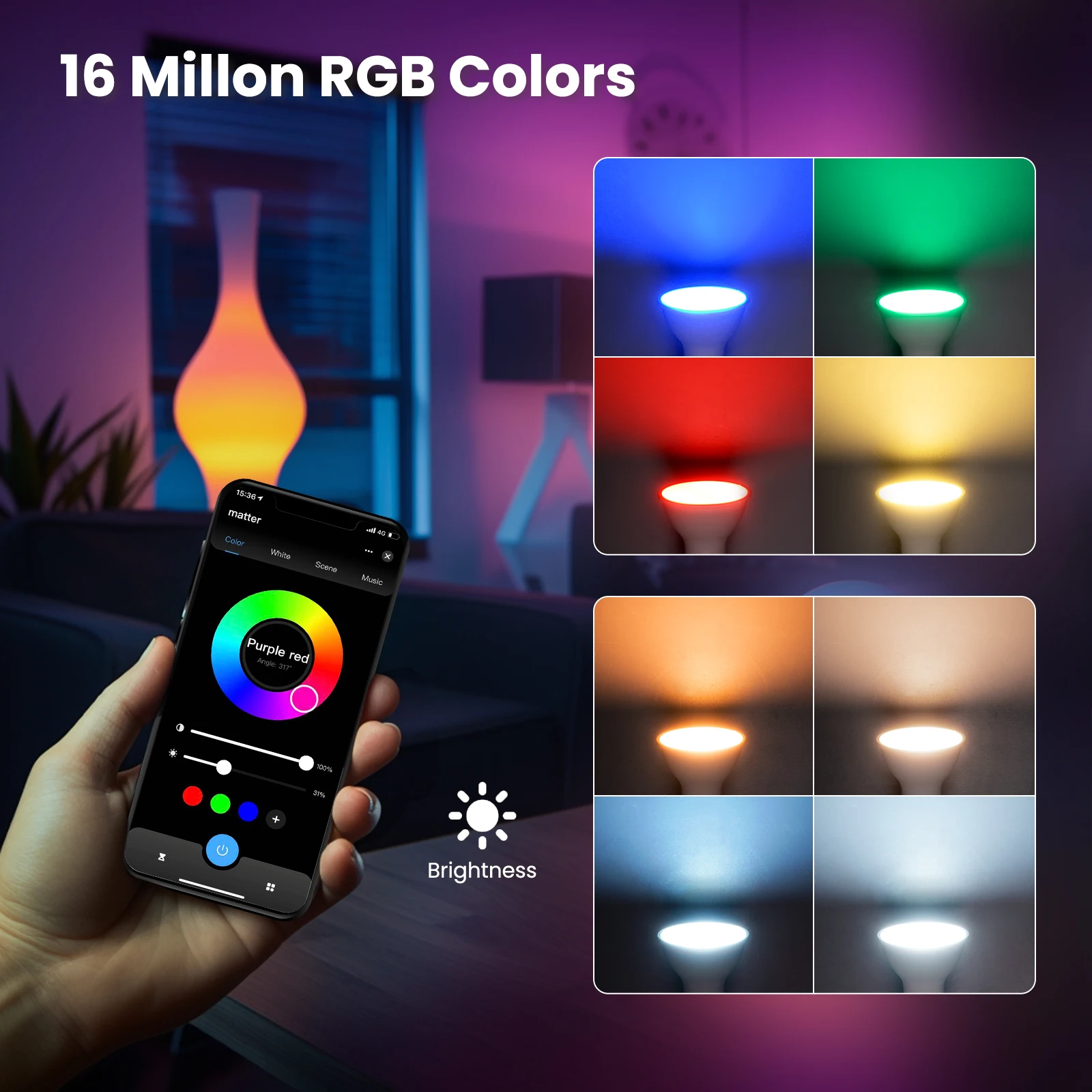 MOES Tuya Matter WiFi GU10 Smart Bulb Dimmable Led Light 16 Million RGB C+W Colors Candle Lamp Voice Control Alexa Google Home - Image 3