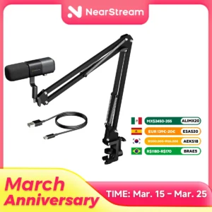 NearStream USB XLR Condenser Mic Boom Arm Plug-and-Play Professional Microphone pc for Streaming Podcast Studio set Recording