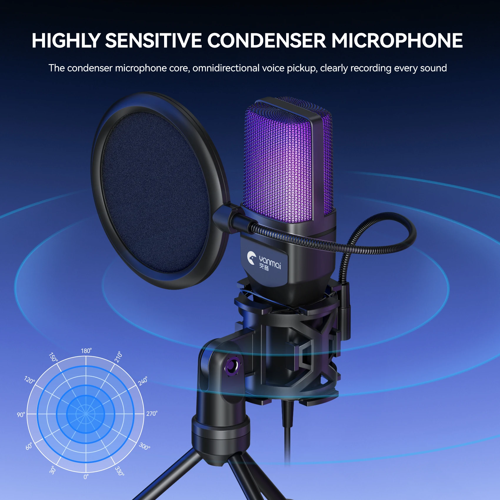 Cross-Border Hot Foreign Trade Game RGB Gaming Condenser Computer Desktop Microphone Microphone