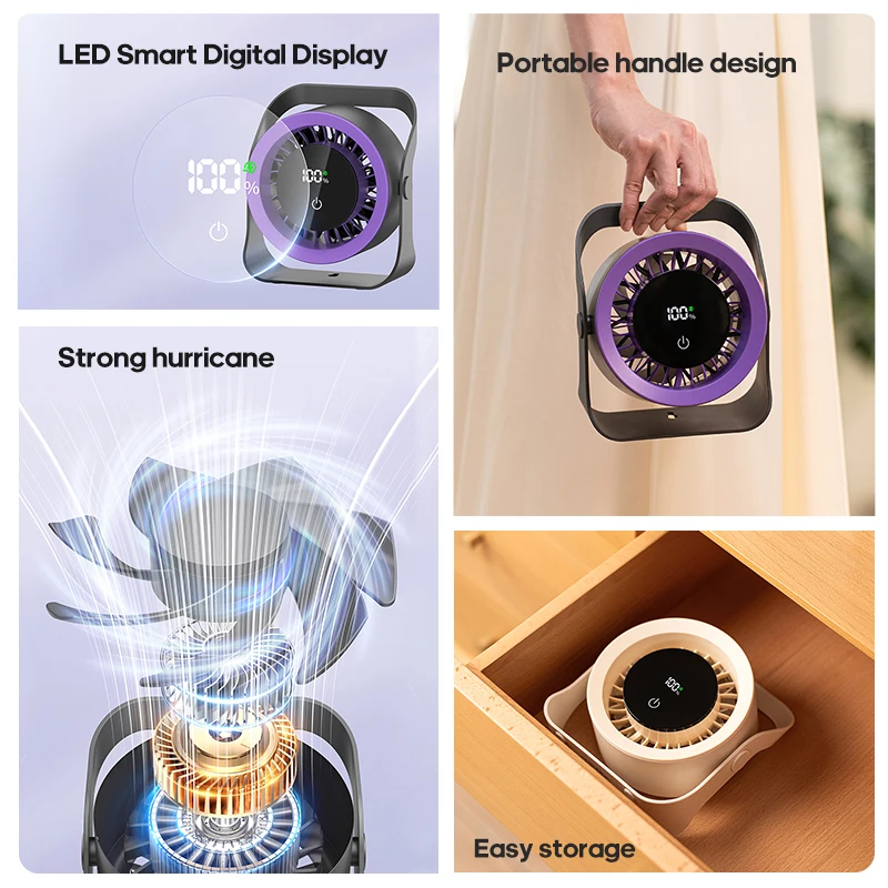 4000mAh Outdoor Desktop Fan Angle Adjustable 100 Speeds Wall Mount Portable Fan With Remote Control and Touch Screen Cooling Fan - Image 2