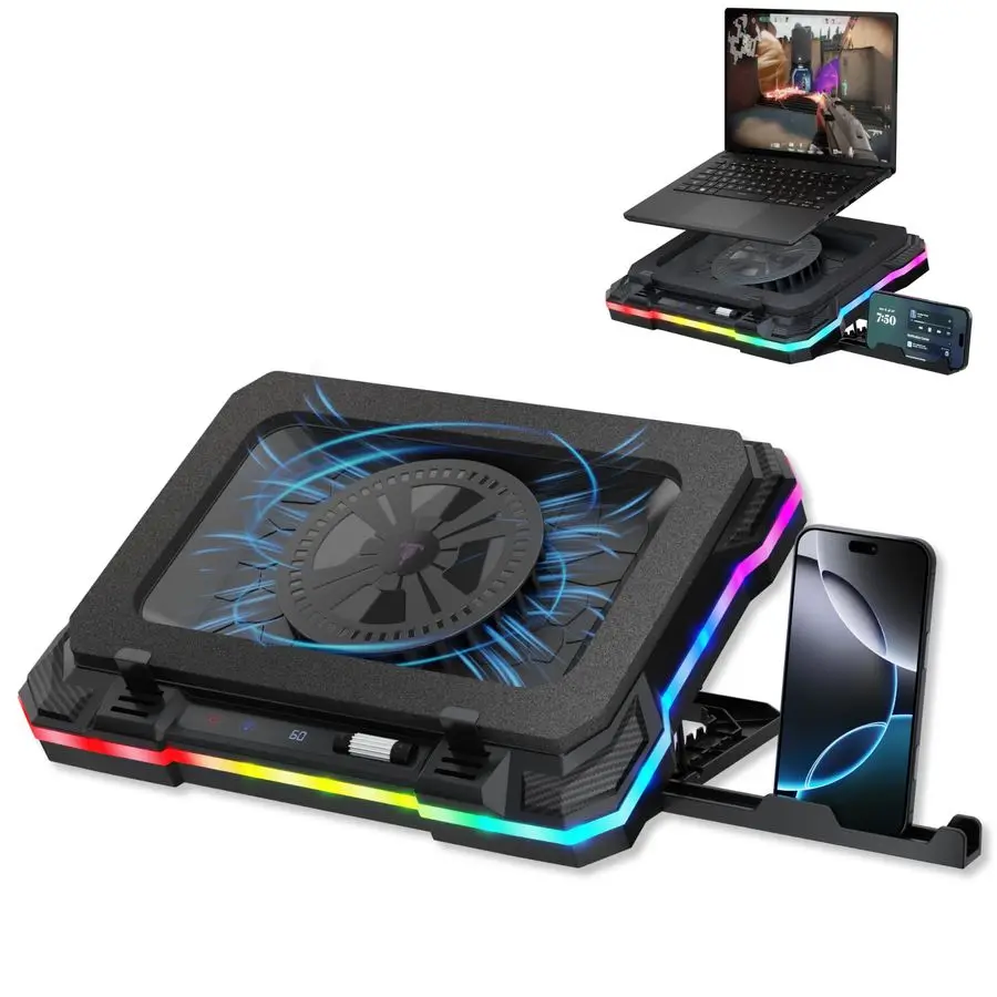 Gaming Laptop Cooling Pad with USB Hub Boost Performance, Stay Comfortable RGB Laptop Cooler Stand with Adjustable Height amp Fa