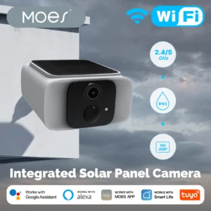 ​​MOES Smart Solar Security Camera, WiFi 2.4/5GHz Dual Band, IP65 Waterproof, APP/Alexa/Google Home Monitoring, Tuya