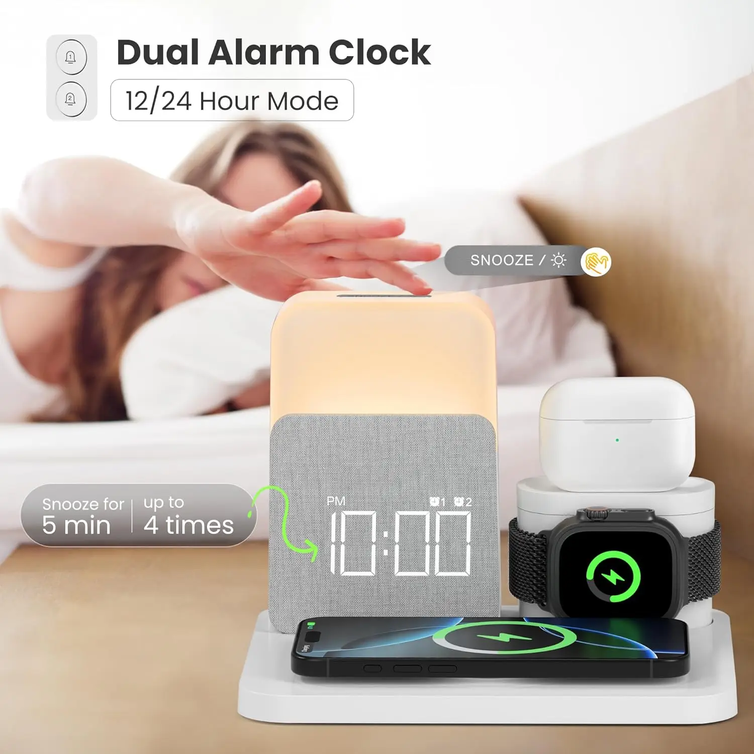 7-in-1 MagSafe Alarm Clock Charger-Wireless Station for iPhone 12-16/Samsung/Xiaomi/Huawei/Apple Watch/AirPods with Night Light - Image 2