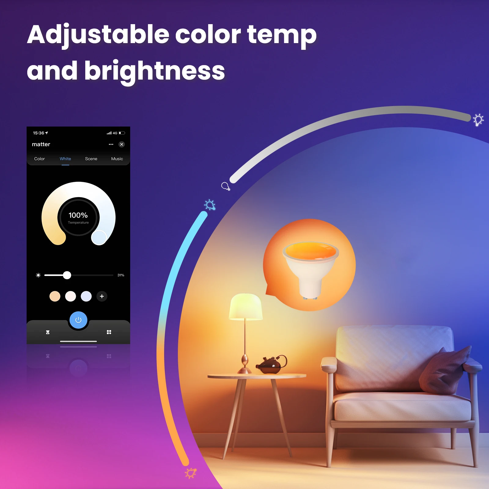 MOES Tuya Matter WiFi GU10 Smart Bulb Dimmable Led Light 16 Million RGB C+W Colors Candle Lamp Voice Control Alexa Google Home - Image 4