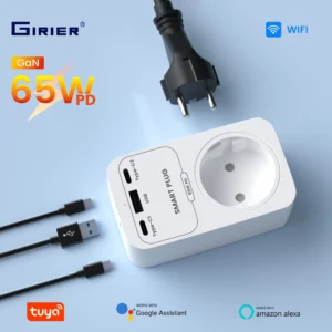 GIRIER Tuya Smart Plug WiFi 65W GaN Fast Charger with Type C USB A Fast Charging Ports EU/US/UK/FR Socket Outlet work with Alexa