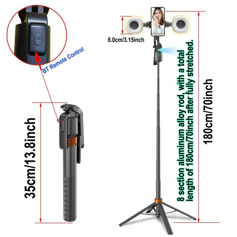 360°Rotatable Selfie Stick Tripod Rechargeable Smart Face Tracking Tripod with 2 Fill Light Phone Holder for Live Streaming Vlog - Image 3
